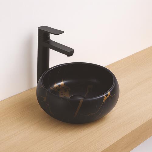 Vasque ronde à poser SORA en céramique Ø36 x h.12 cm - Marbre noir